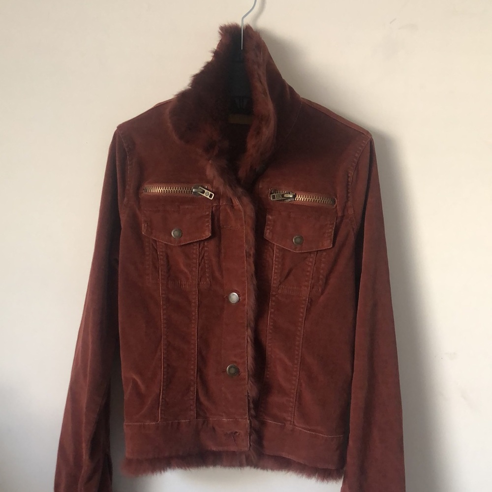 Twill Twenty Two Brown Jacket With Rabbit Fur - image 2